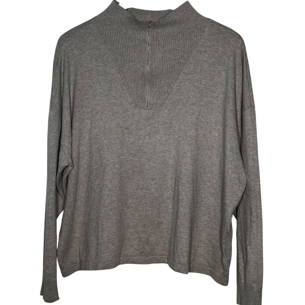 Haven Well Within Gray Mock Neck Sweater Top XL 90% Cotton 10% Cashmere flaw
